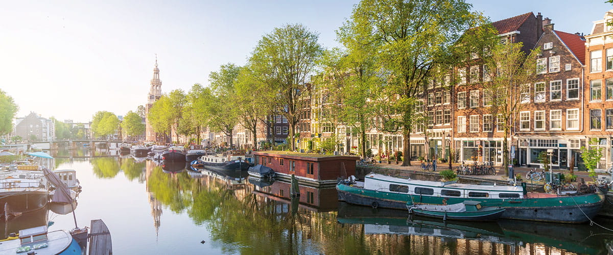 A view down the canals of Amsterdam, Netherlands